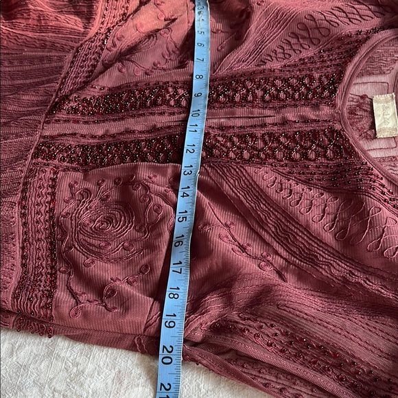 Altar'd State Dark Red Burgundy Beaded and Embroidered Flutter Sleeve Dress - Picture 11 of 15